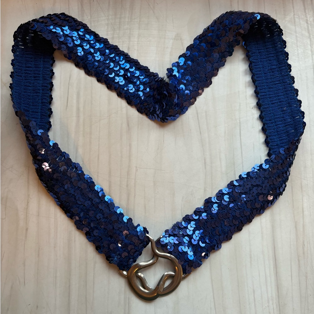 vintage stretchy blue sequin belt ੈ✩‧₊˚